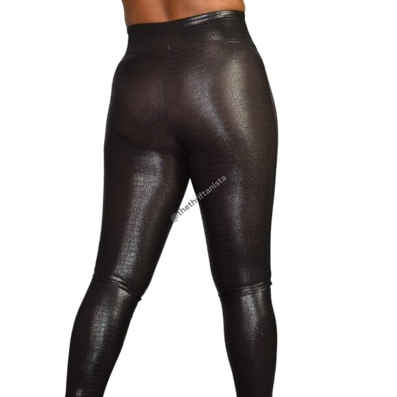Spanx Croc Leggings Brown Faux Leather High Waist Shaping Slimming Size Small - Picture 3 of 12